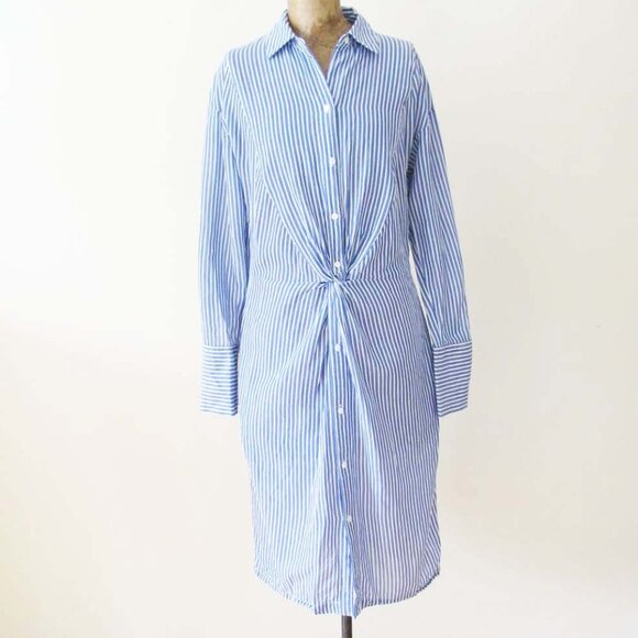 Vince Blue White Stripe Shirtdress Twist Front 4 Small Business Work Preppy - Picture 2 of 6